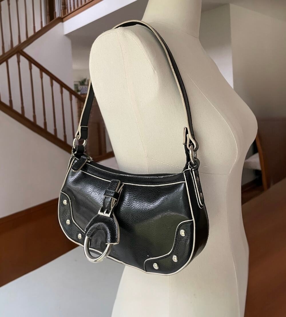 Vintage Apt 9 Baguette Shoulder Bag Purse Black Silver Hardware y2k 90s Preppy